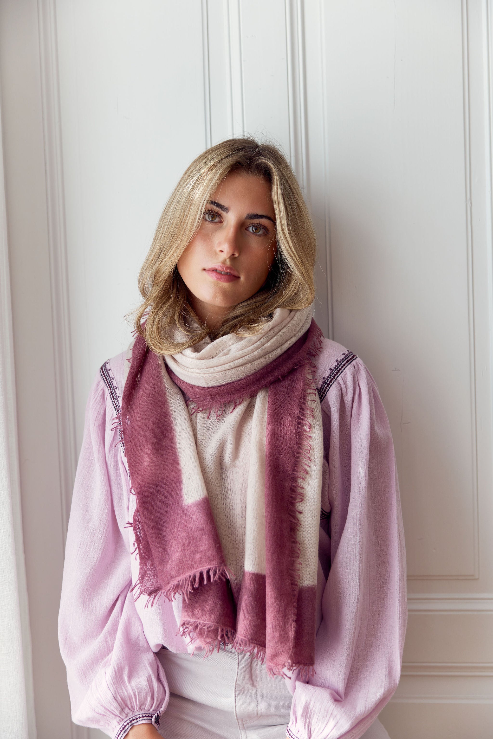 Cashmere Schal creme/bordeaux