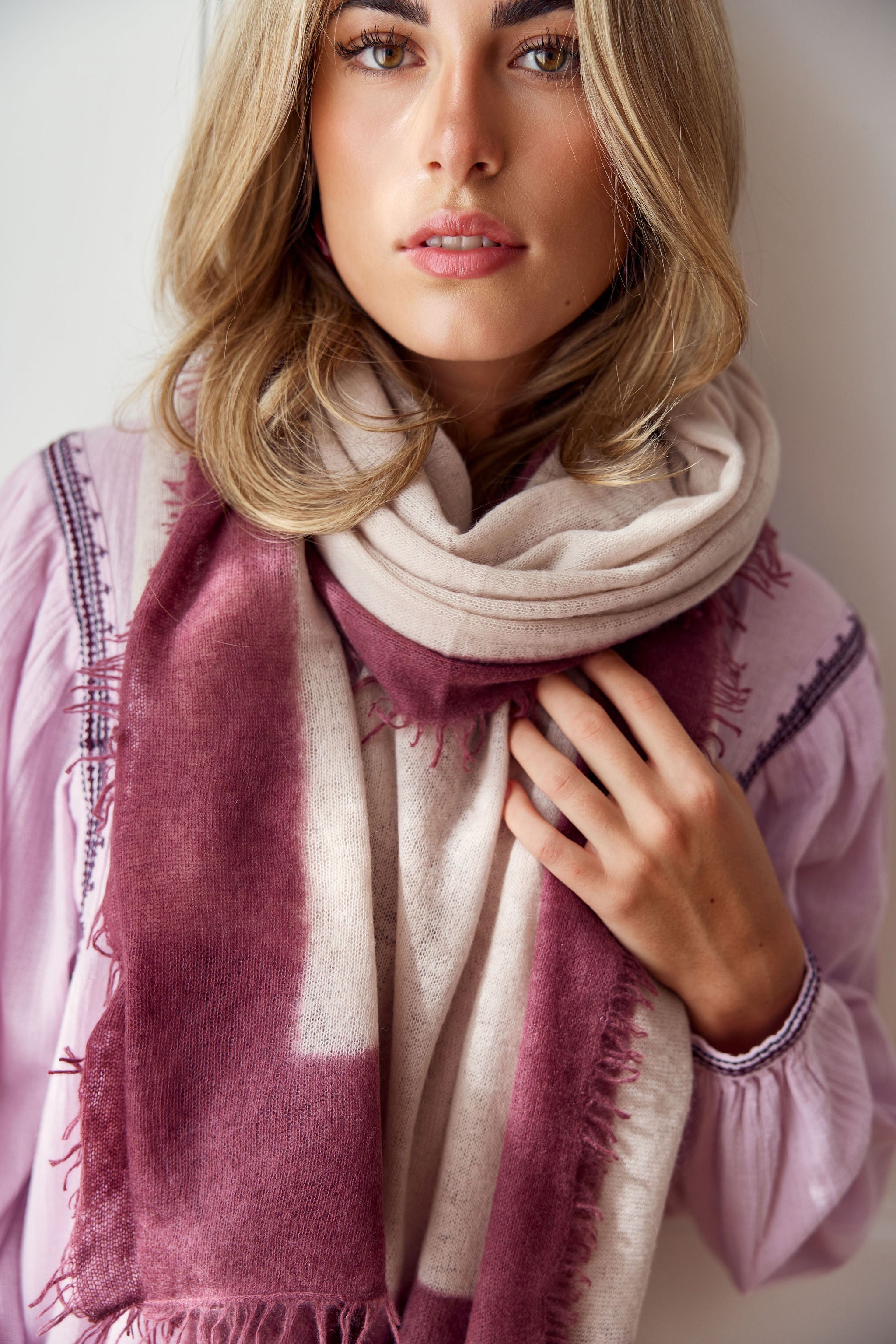 Cashmere Schal creme/bordeaux