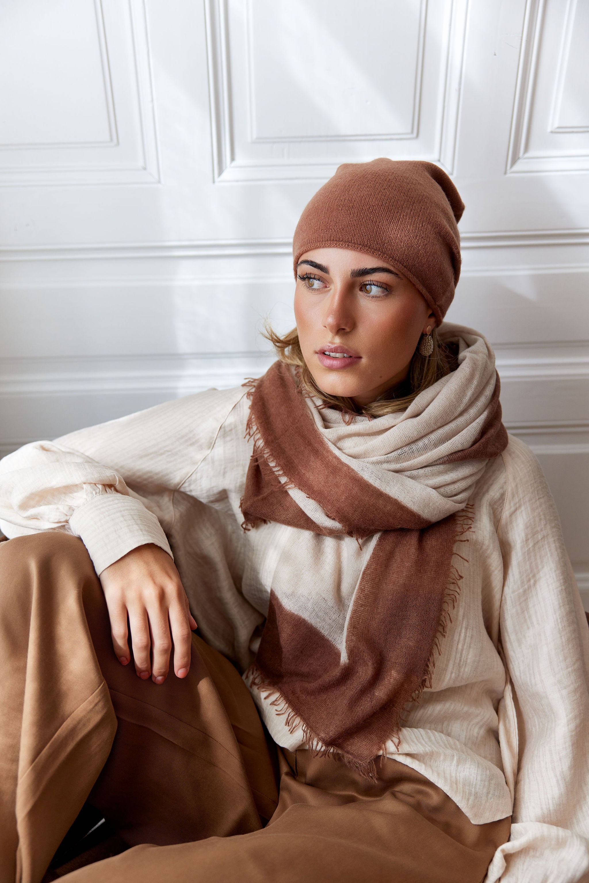 Cashmere Schal creme/braun