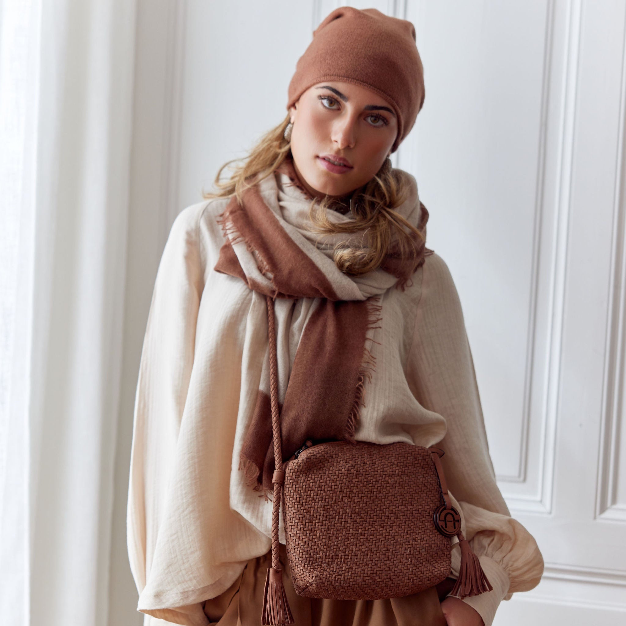 Cashmere Schal creme/braun