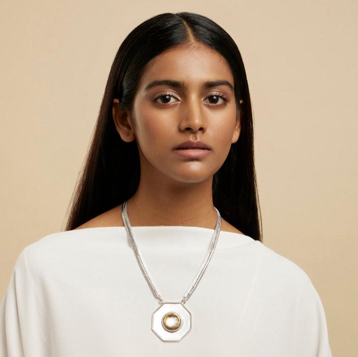 Polki Hexagon Pendant by VALLIYAN by Nitya Arora