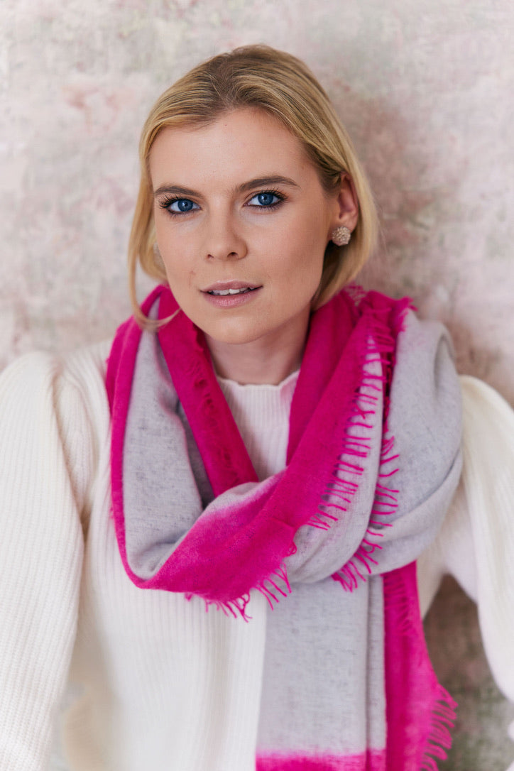 Cashmere Schal hellgrau/pink