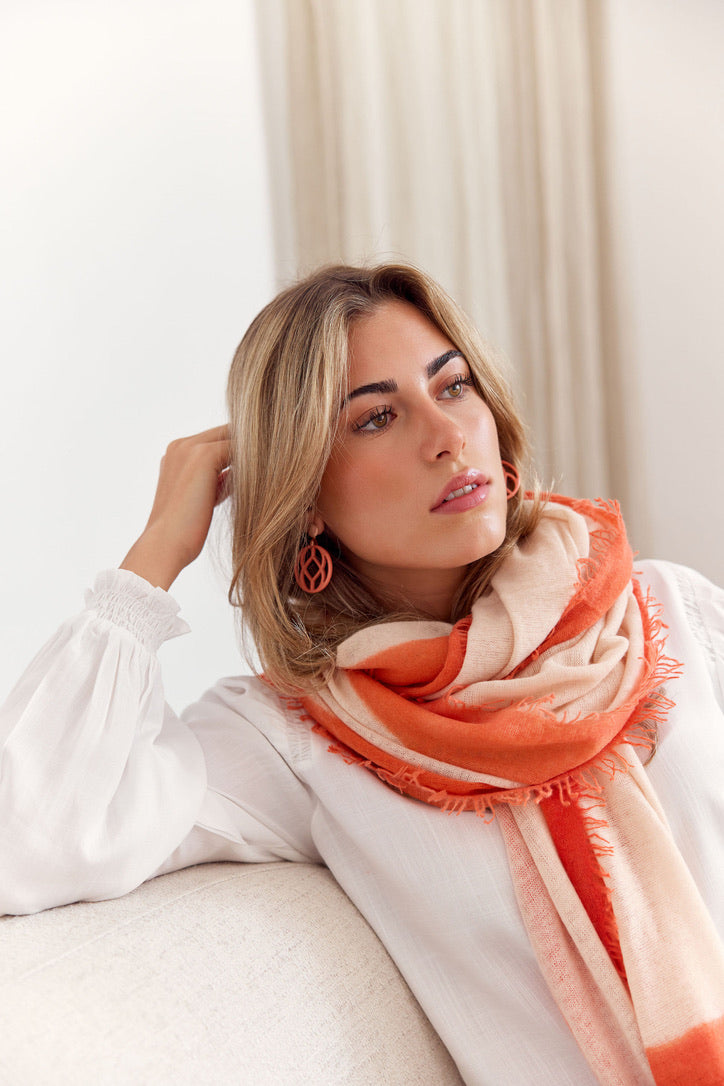 Cashmere Schal creme/koralle