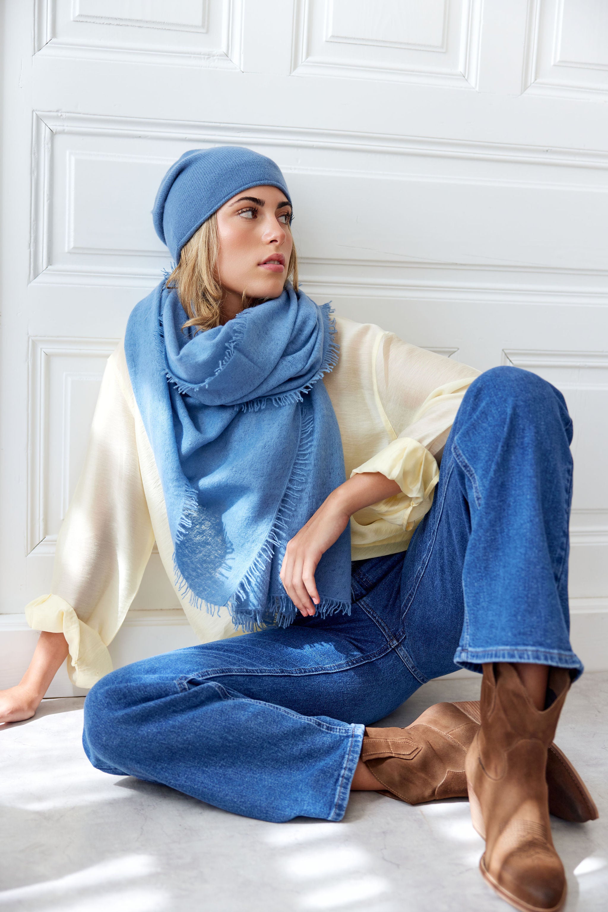 Cashmere Schal windblau