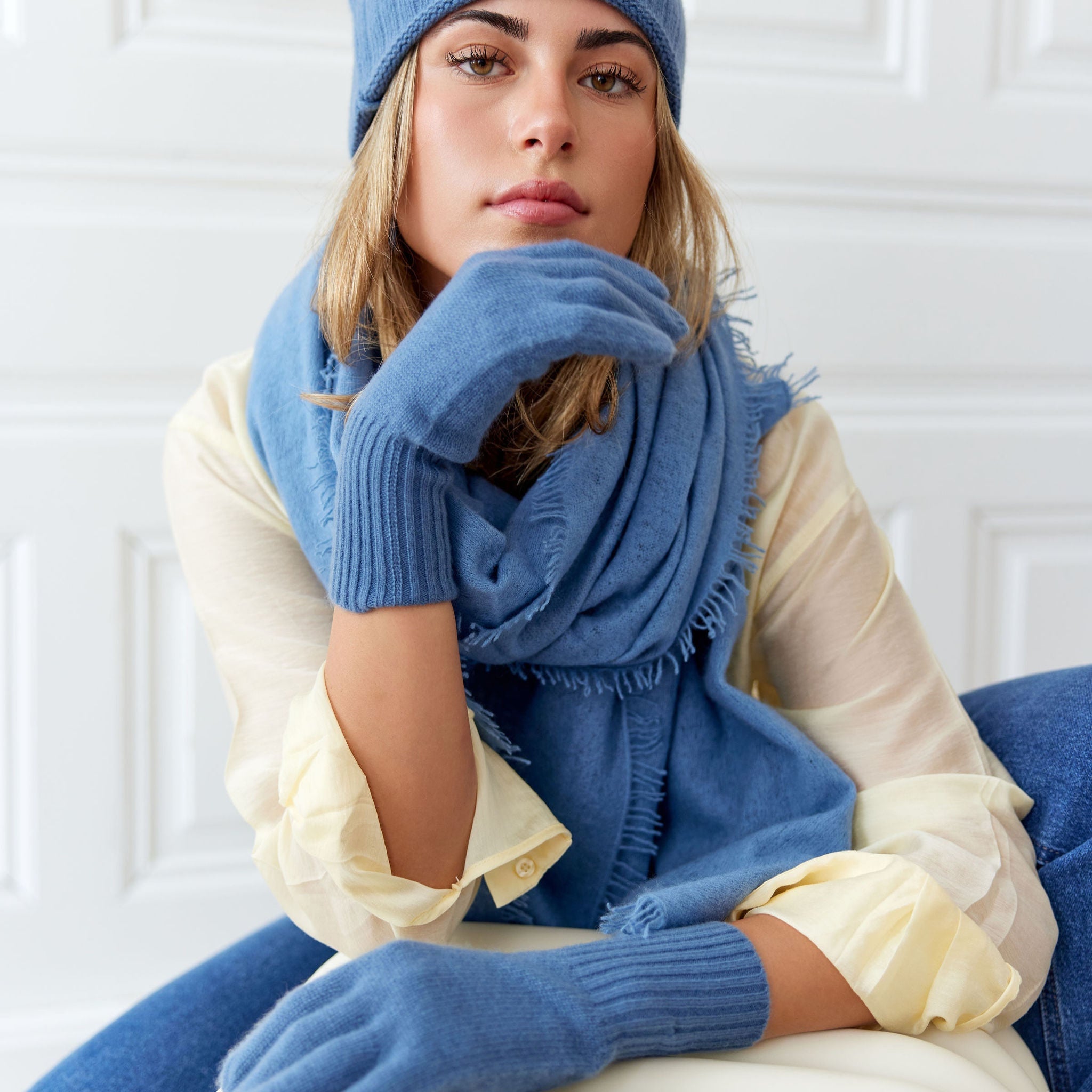 Cashmere Handschuhe windblau