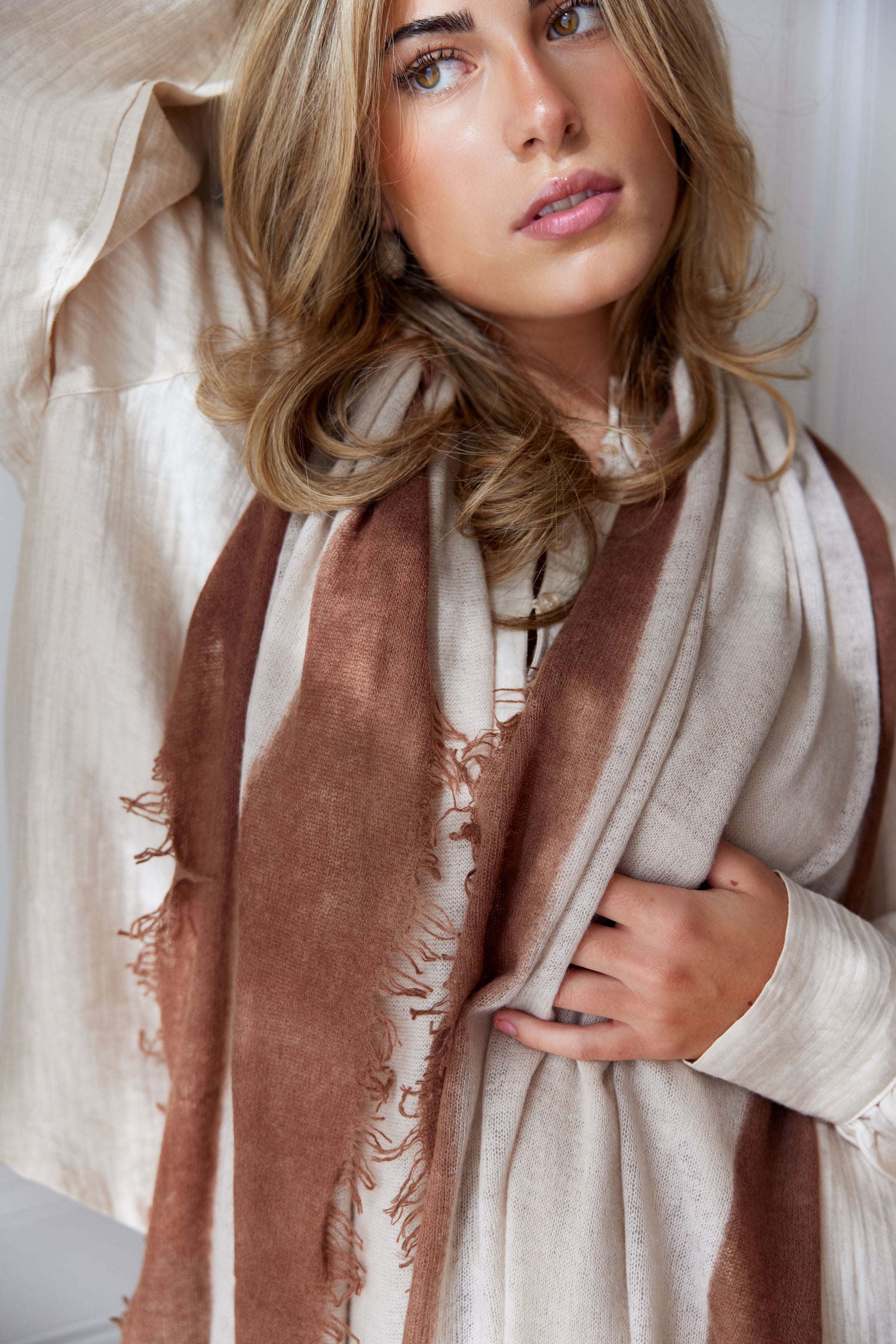 Cashmere Schal creme/braun