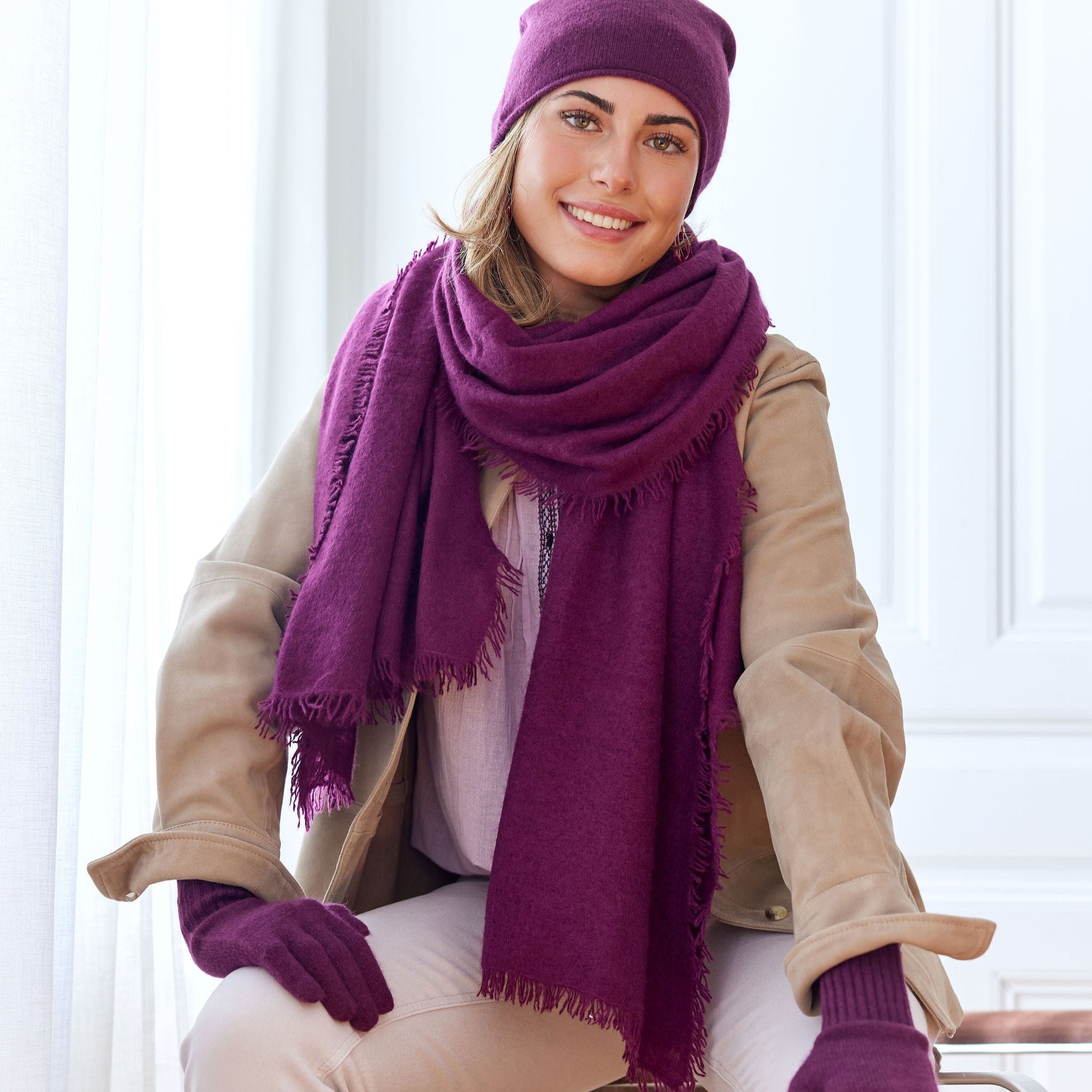 Cashmere Handschuhe weinrot