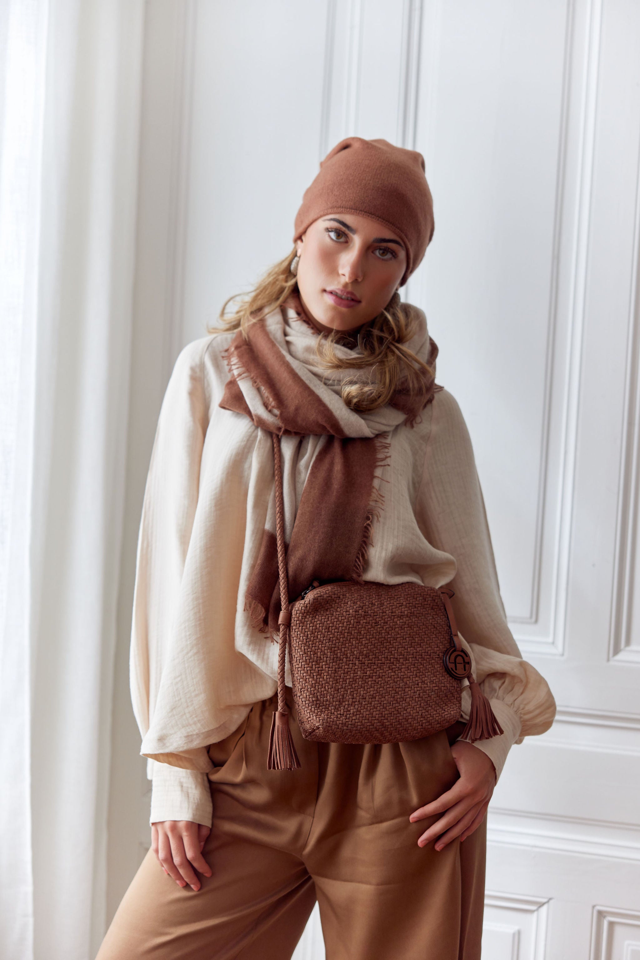 Cashmere Schal creme/braun