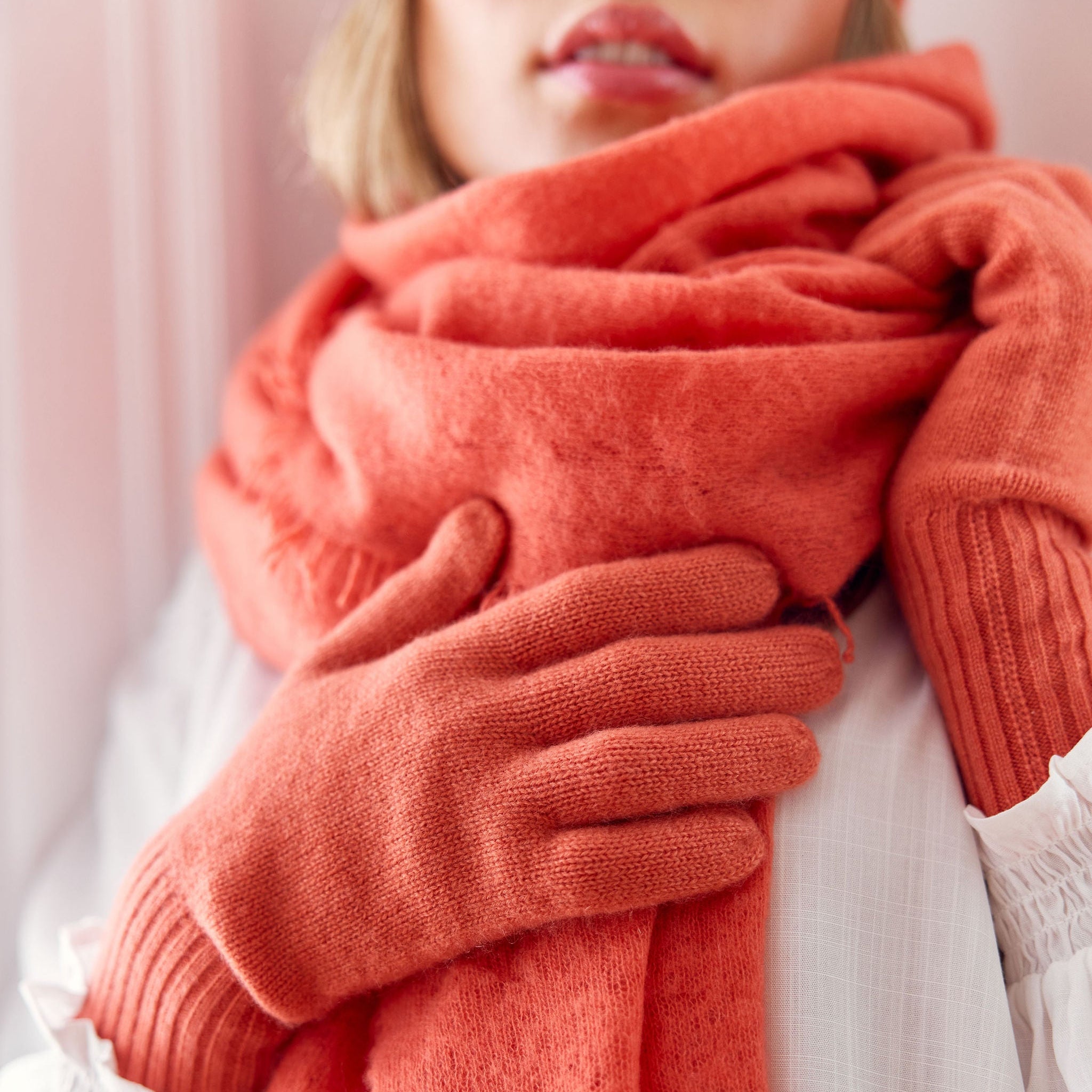 Cashmere Handschuhe Koralle