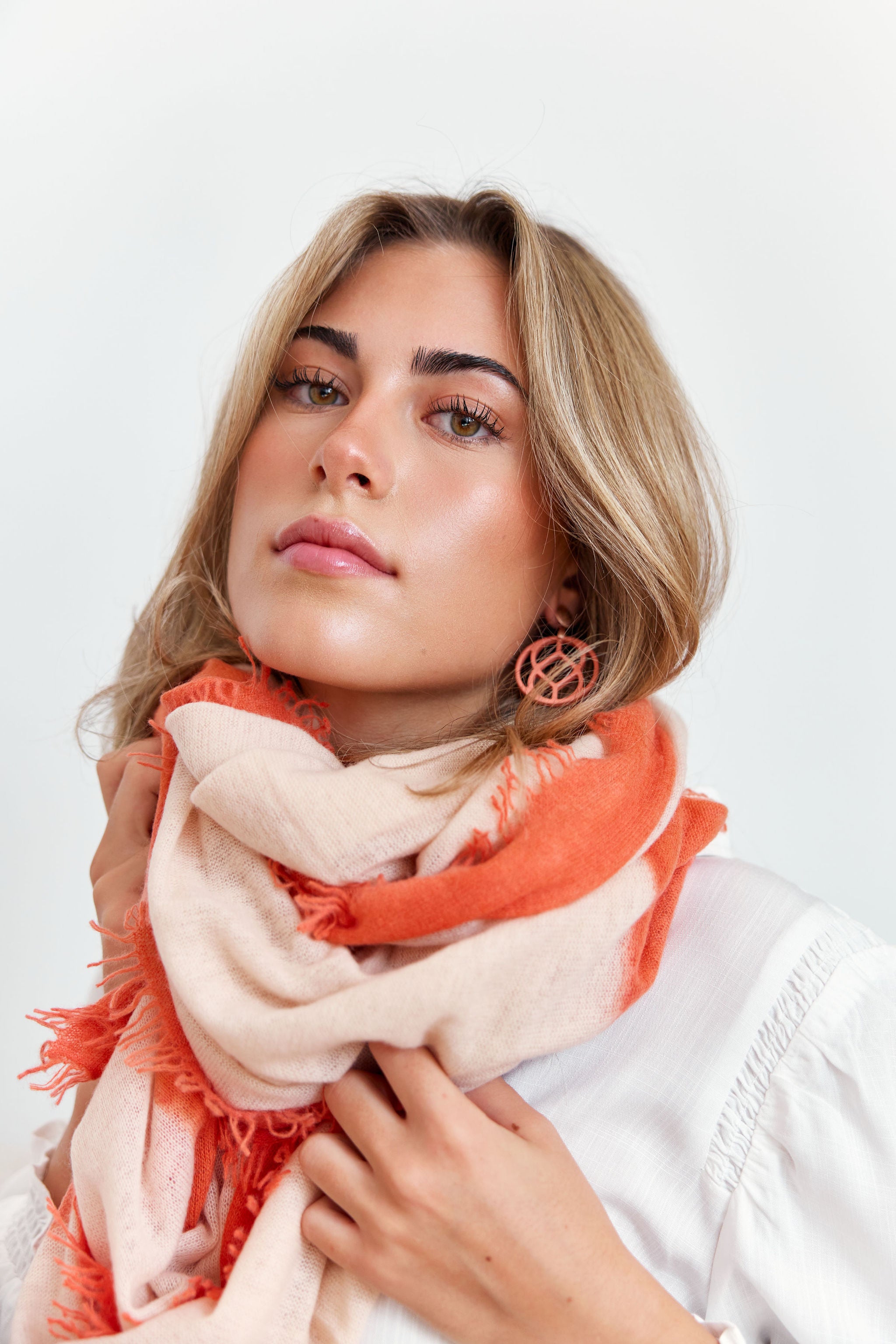 Cashmere Schal creme/koralle