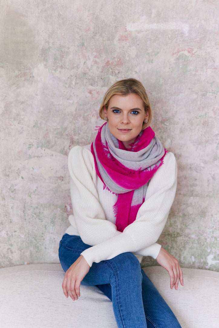 Cashmere Schal hellgrau/pink