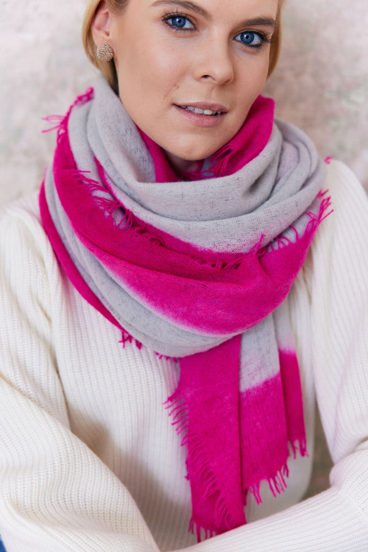Cashmere Schal hellgrau/pink